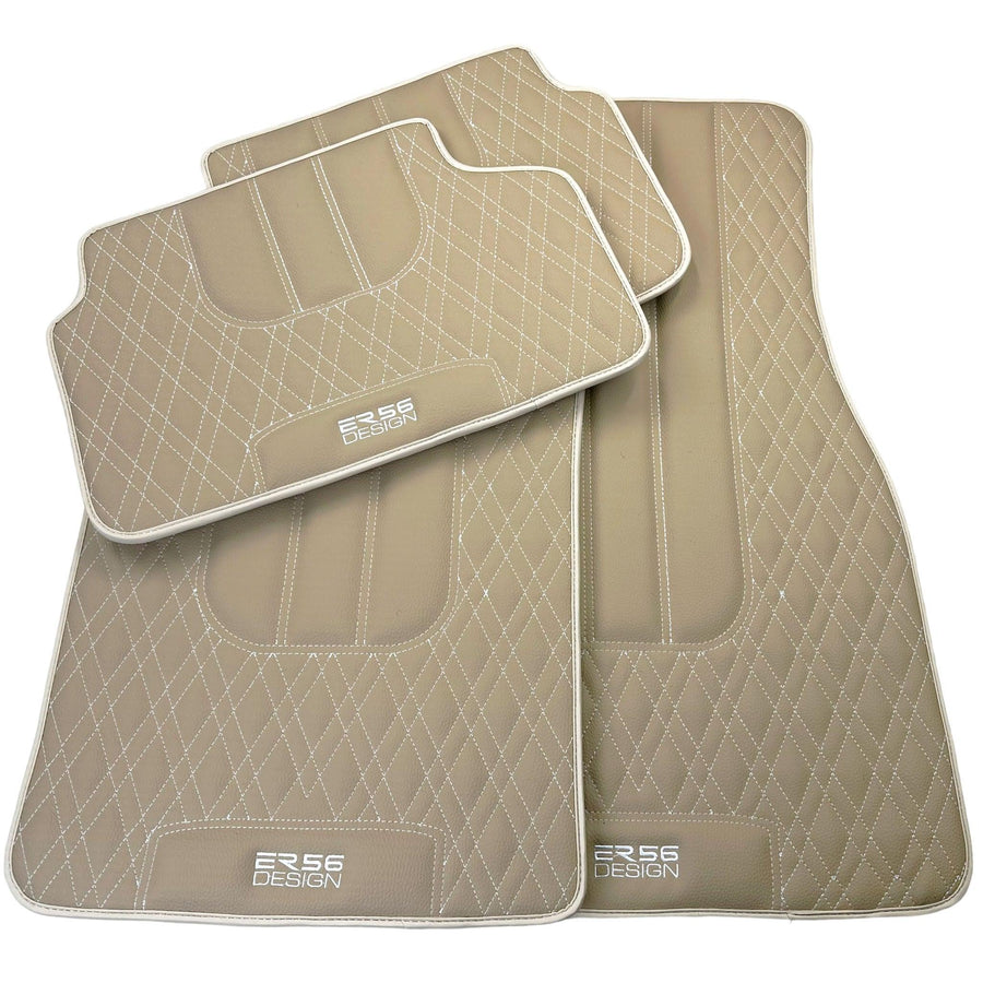 Beige Leather Floor Floor Mats For BMW X5 Series E70 - AutoWin
