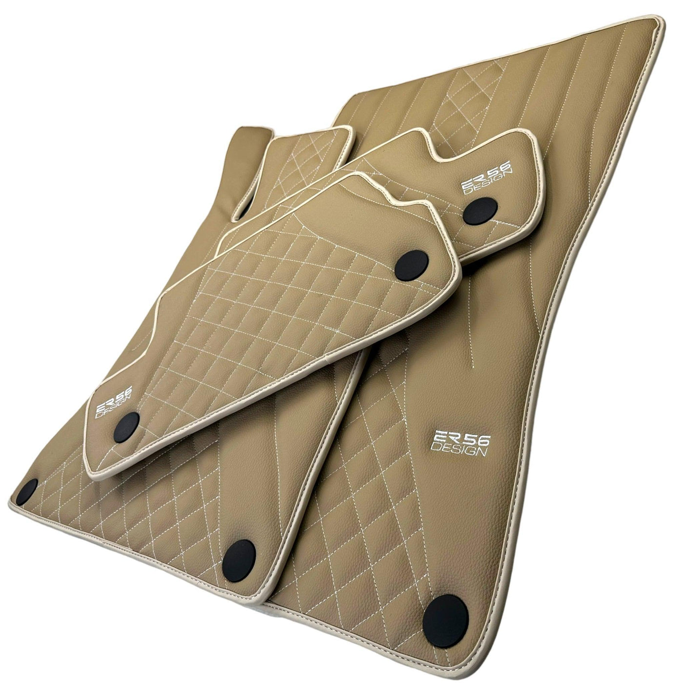 Beige Leather Floor Mats For Mercedes Benz GL-Class X166 (2012-2015) | ER56 Design - AutoWin