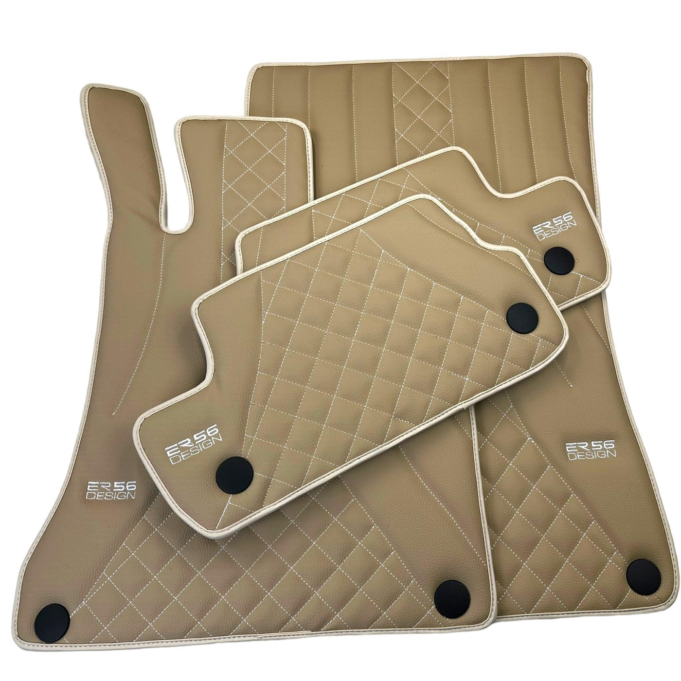 Beige Leather Floor Mats For Mercedes Benz S-Class W221 (2005-2013) Long Wheelbase | ER56 Design - AutoWin