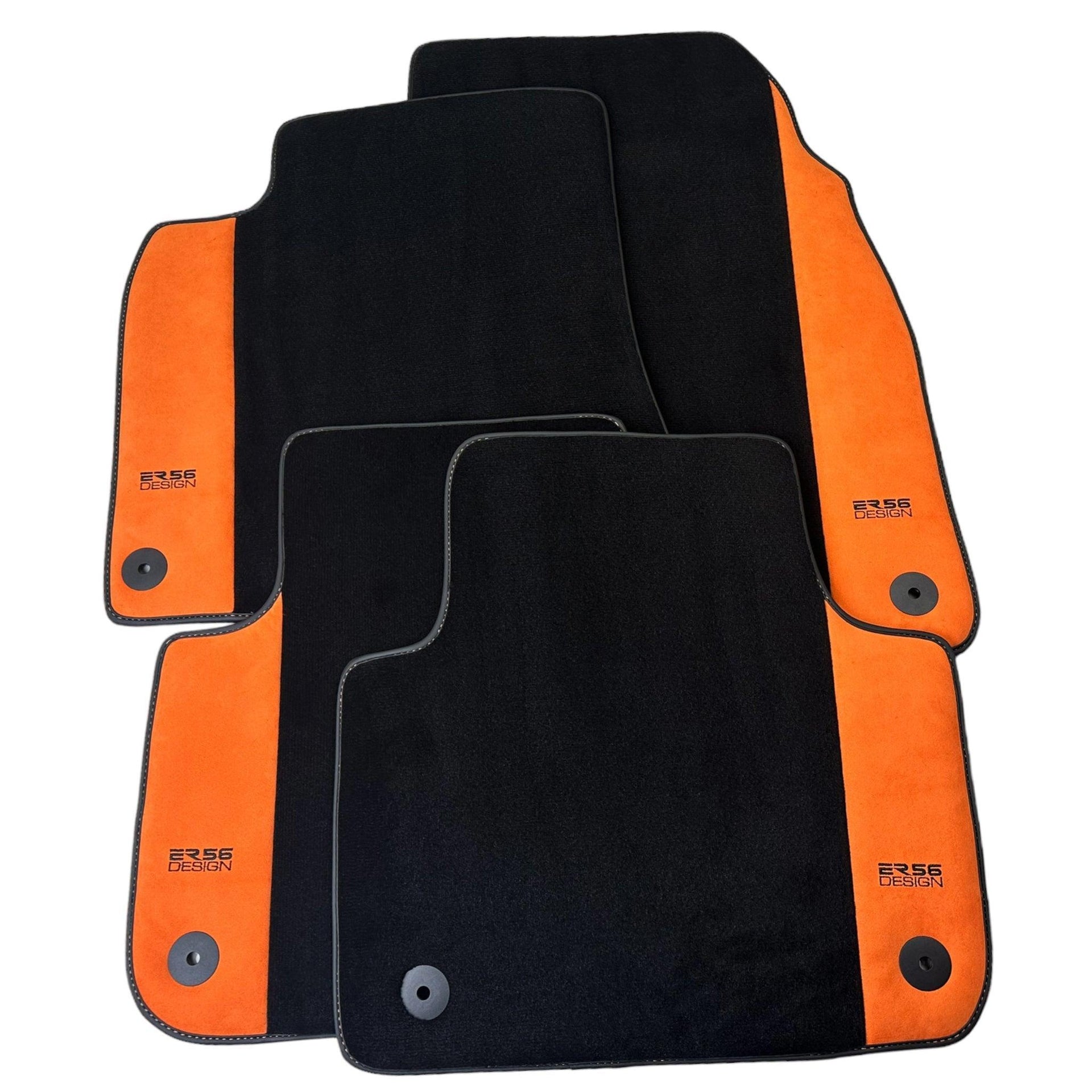 Black Floor Mats for Audi A3 - Convertible (2008-2013) With Orange Alcantara | ER56 Design - AutoWin