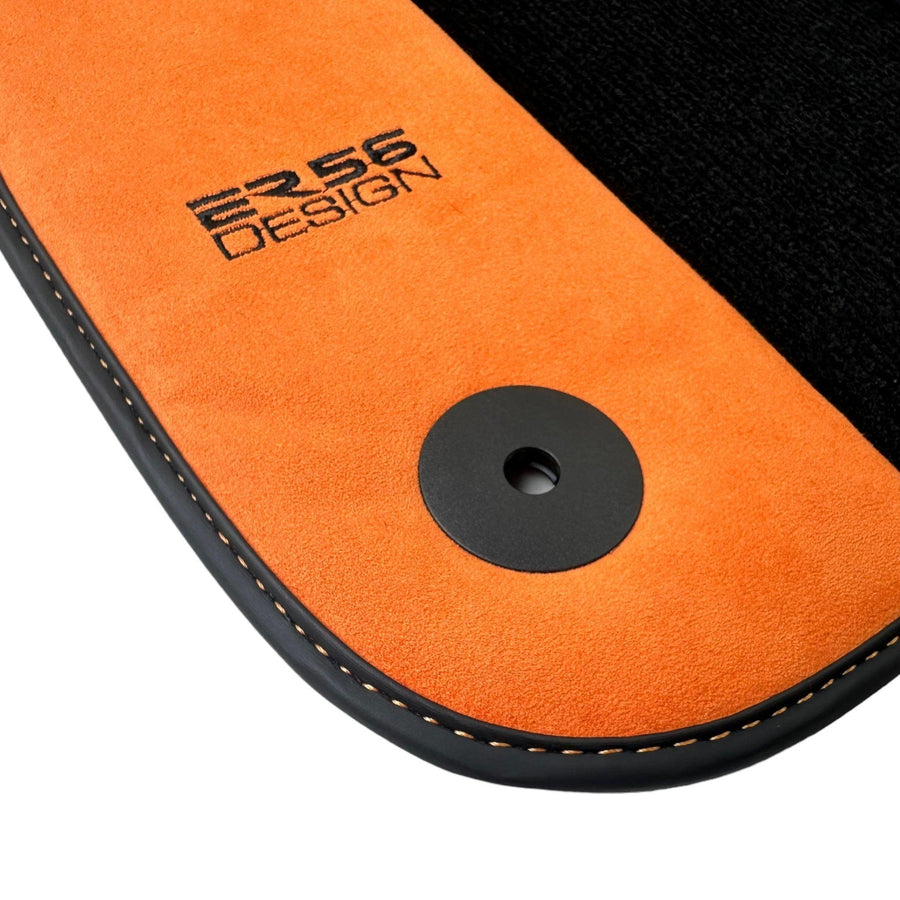 Black Floor Mats for Audi A4 - B7 Avant (2005-2008) With Orange Alcantara | ER56 Design - AutoWin