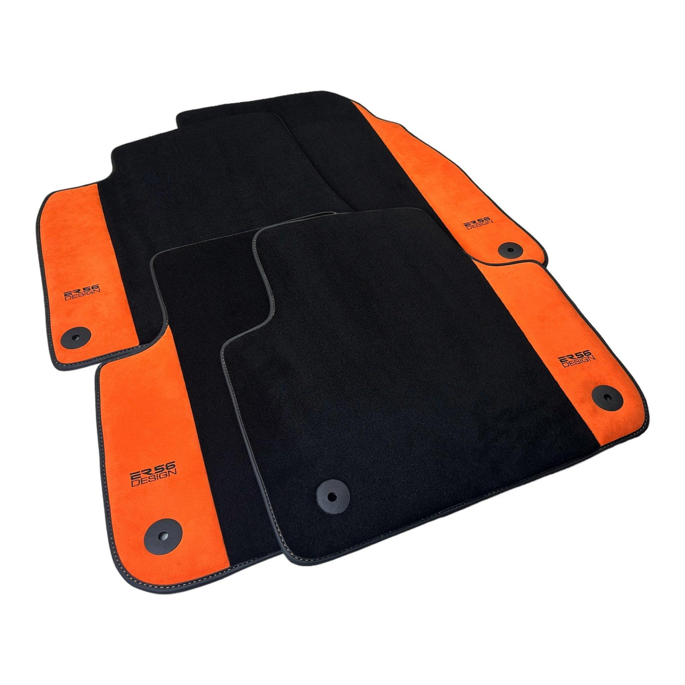 Black Floor Mats for Audi A4 - B8 Sedan (2008-2015) With Orange Alcantara | ER56 Design - AutoWin