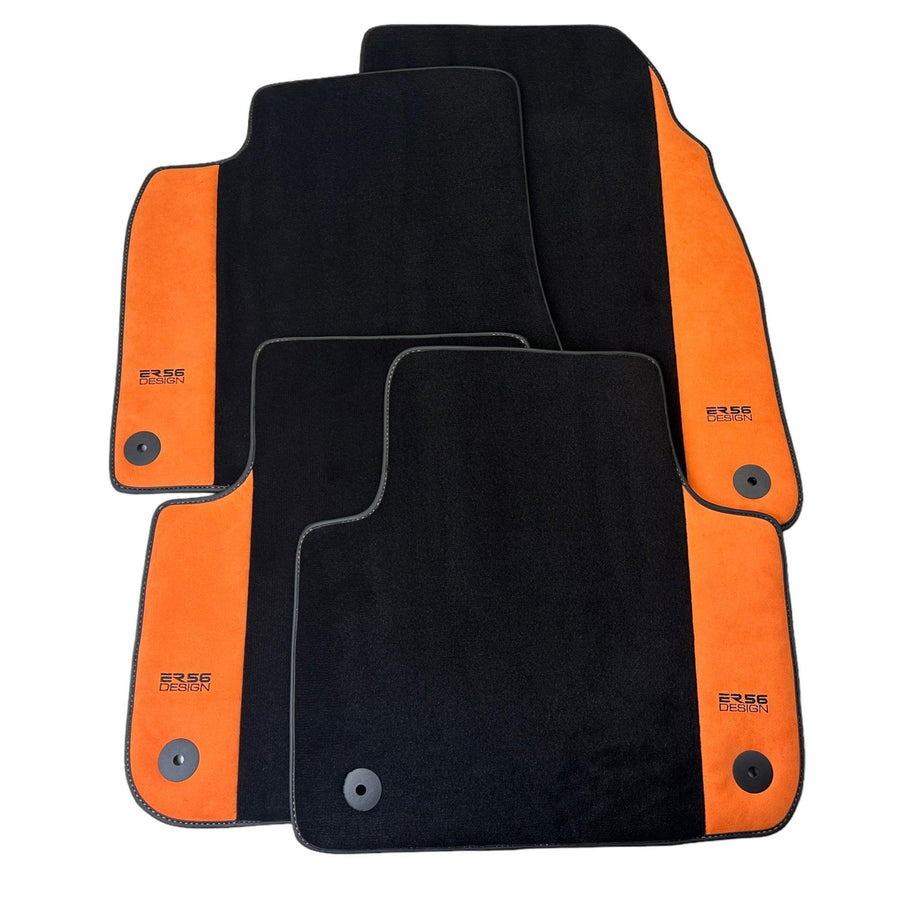 Black Floor Mats for Audi A6 - C5 Avant Facelift (2002-2004) With Orange Alcantara | ER56 Design - AutoWin