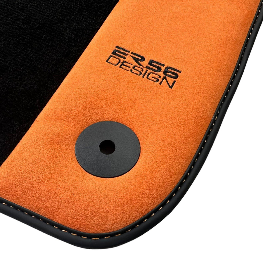 Black Floor Mats for Audi A6 - C5 Avant Facelift (2002-2004) With Orange Alcantara | ER56 Design - AutoWin
