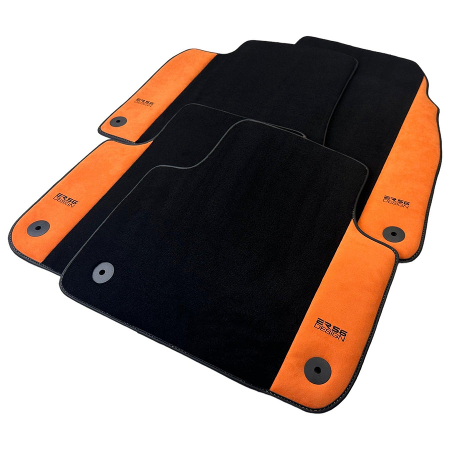 Black Floor Mats for Audi A6 - C5 Avant Facelift (2002-2004) With Orange Alcantara | ER56 Design - AutoWin