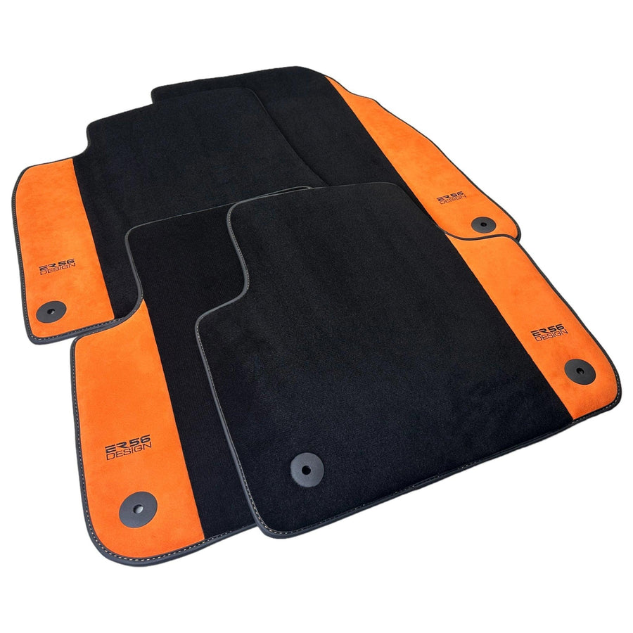 Black Floor Mats for Audi A6 - C5 Avant Facelift (2002-2004) With Orange Alcantara | ER56 Design - AutoWin