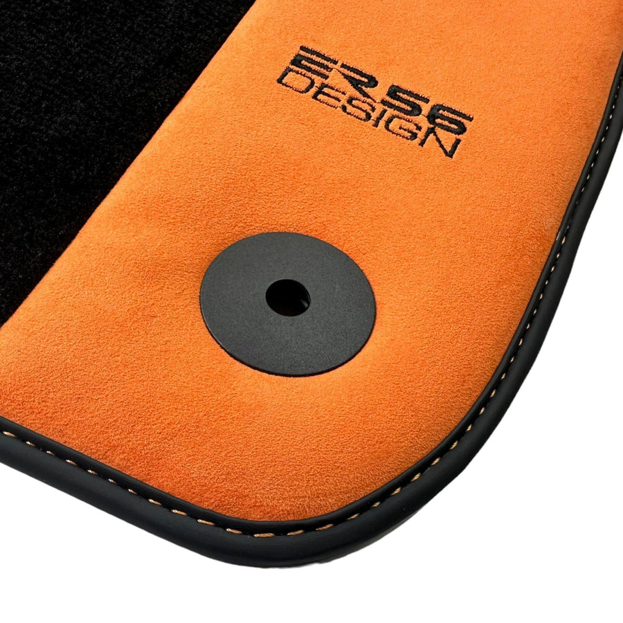 Black Floor Mats for Audi A6 - C5 Avant Facelift (2002-2004) With Orange Alcantara | ER56 Design - AutoWin