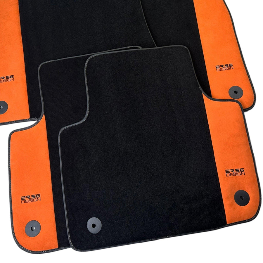 Black Floor Mats for Audi A6 - C6 Sedan Facelift (2008-2011) With Orange Alcantara | ER56 Design - AutoWin