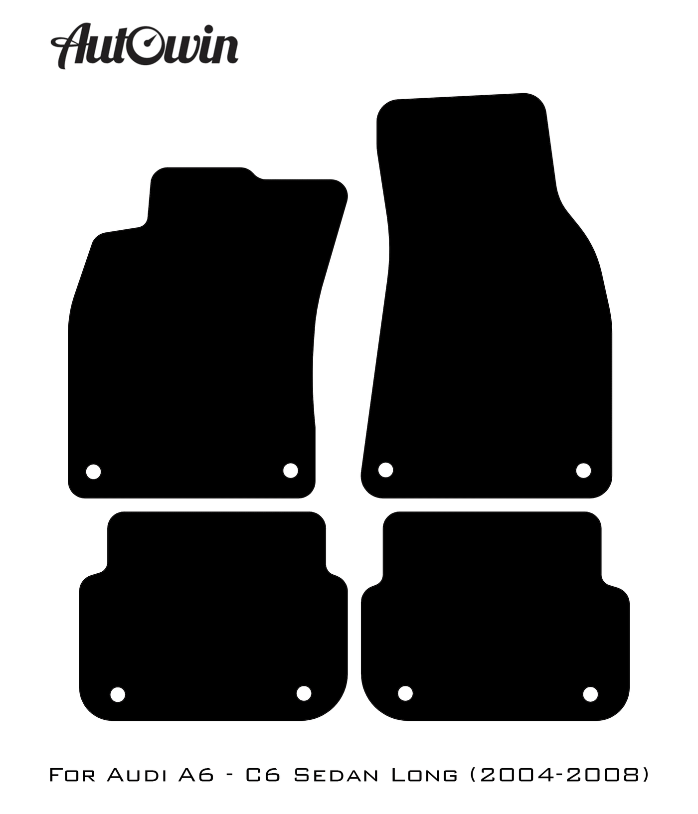 Black Floor Mats for Audi A6 - C6 Sedan Long (2004-2008) With Orange Alcantara | ER56 Design - AutoWin