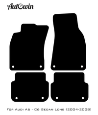 Black Floor Mats for Audi A6 - C6 Sedan Long (2004-2008) With Orange Alcantara | ER56 Design - AutoWin