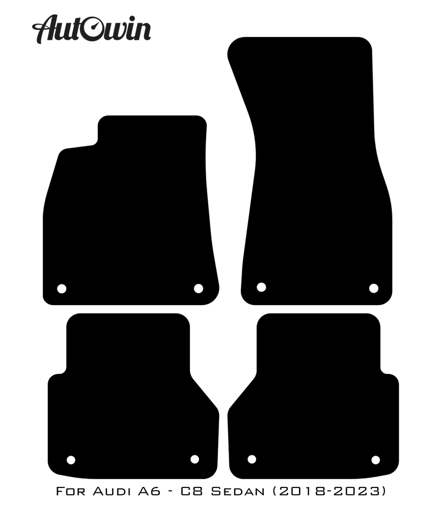 Black Floor Mats for Audi A6 - C8 Sedan (2018-2023) With Orange Alcantara | ER56 Design - AutoWin