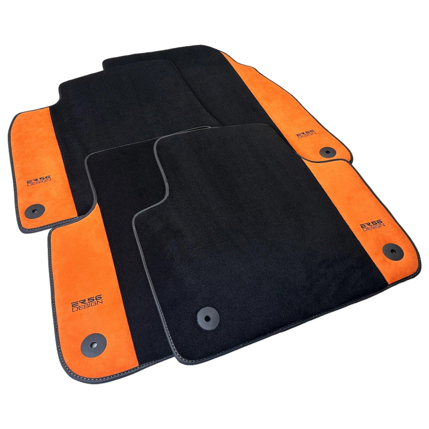Black Floor Mats for Audi A8 D4 (2010-2017) With Orange Alcantara | ER56 Design - AutoWin