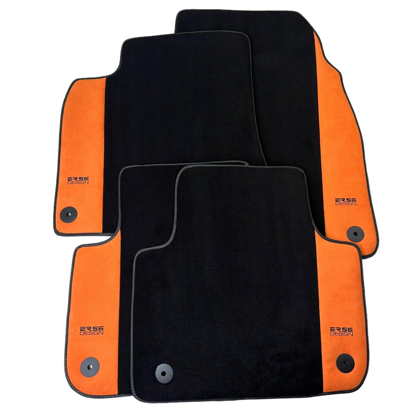 Black Floor Mats for Audi Q8 e-tron (2023-2025) With Orange Alcantara | ER56 Design - AutoWin