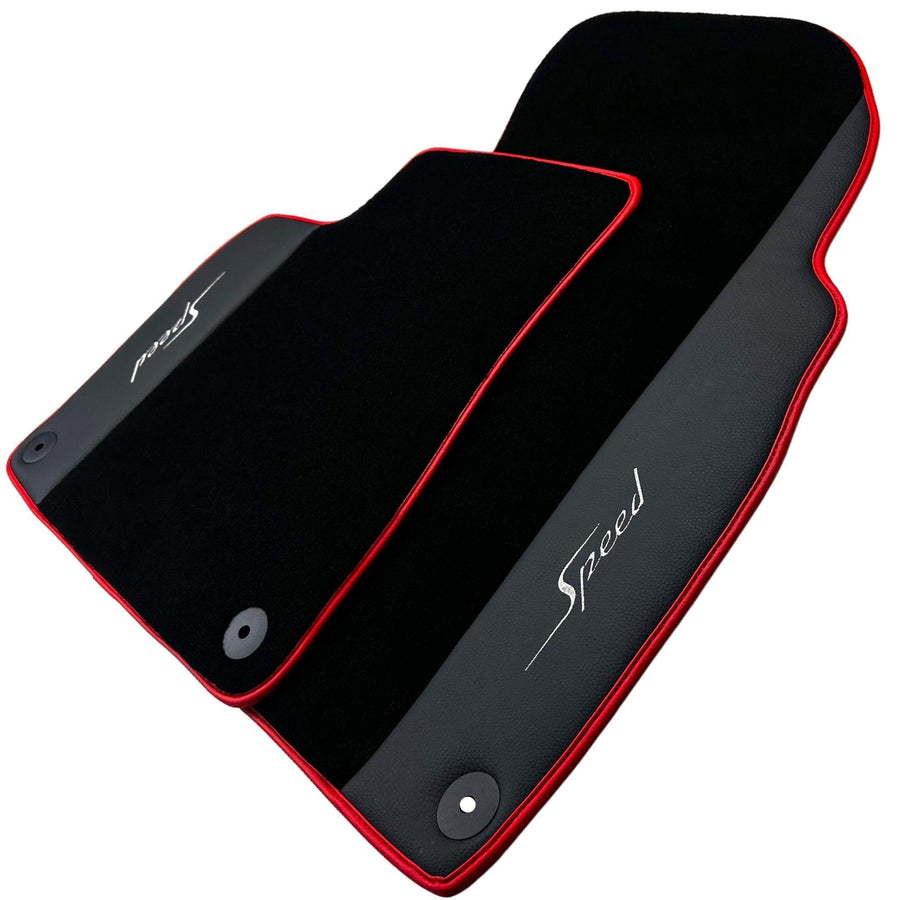 Black Floor Mats for Bentley Mulsanne (2010-2020) with Leather | Red Trim - AutoWin