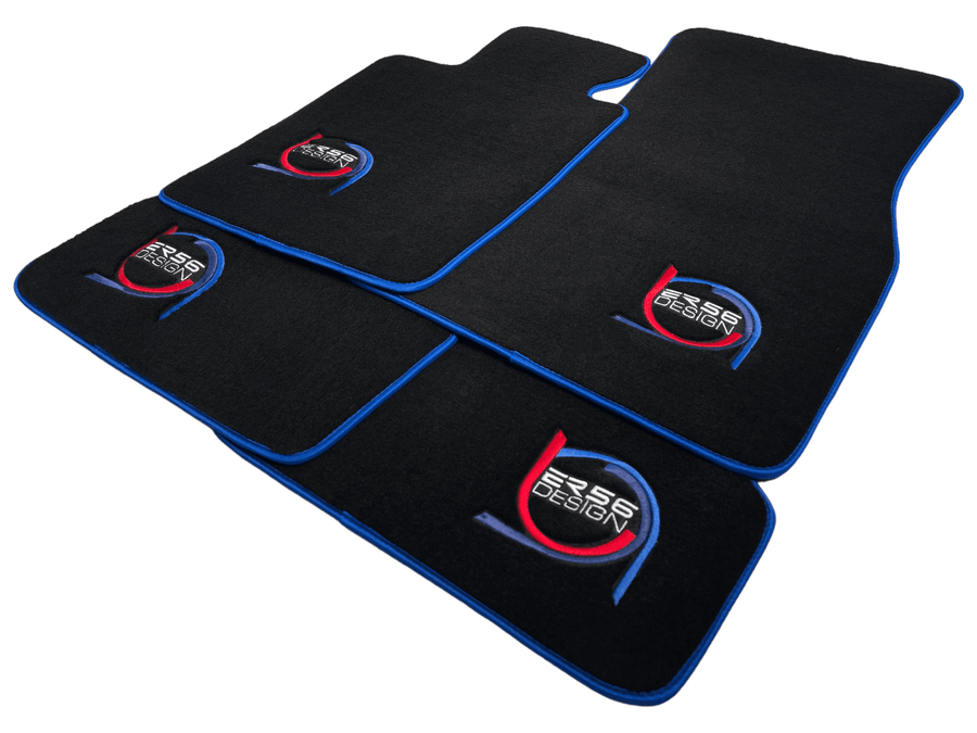 Black Floor Mats For BMW 3 Series E36 4-door Sedan ER56 Design Limited Edition Blue Trim - AutoWin