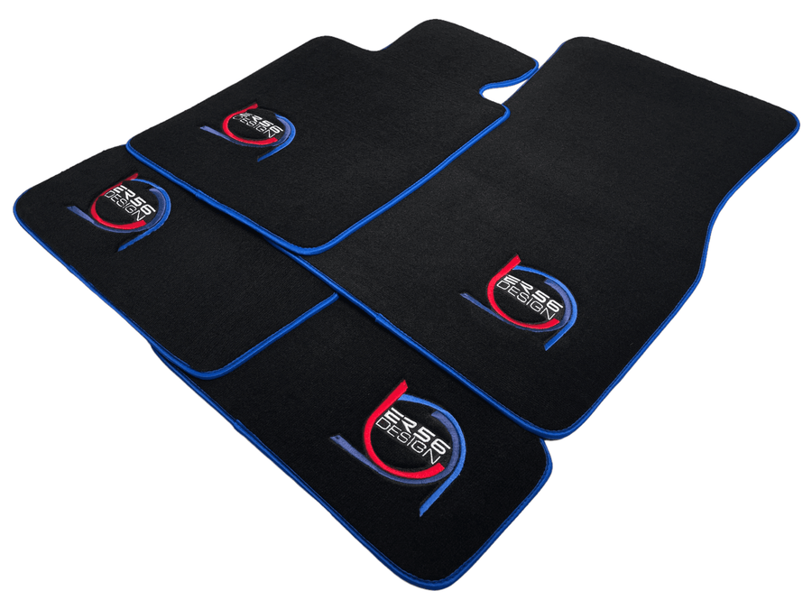 Black Floor Mats For BMW 3 Series E46 4-door Sedan ER56 Design Limited Edition Blue Trim - AutoWin