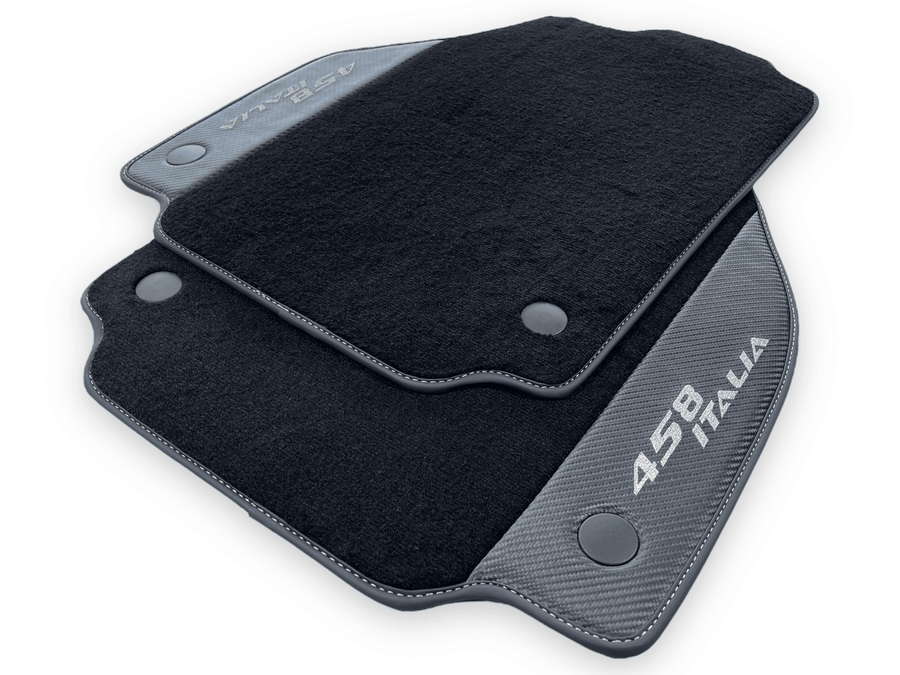 Black Floor Mats For Ferrari 458 Italia 2009-2015 With Carbon Fiber Leather - AutoWin