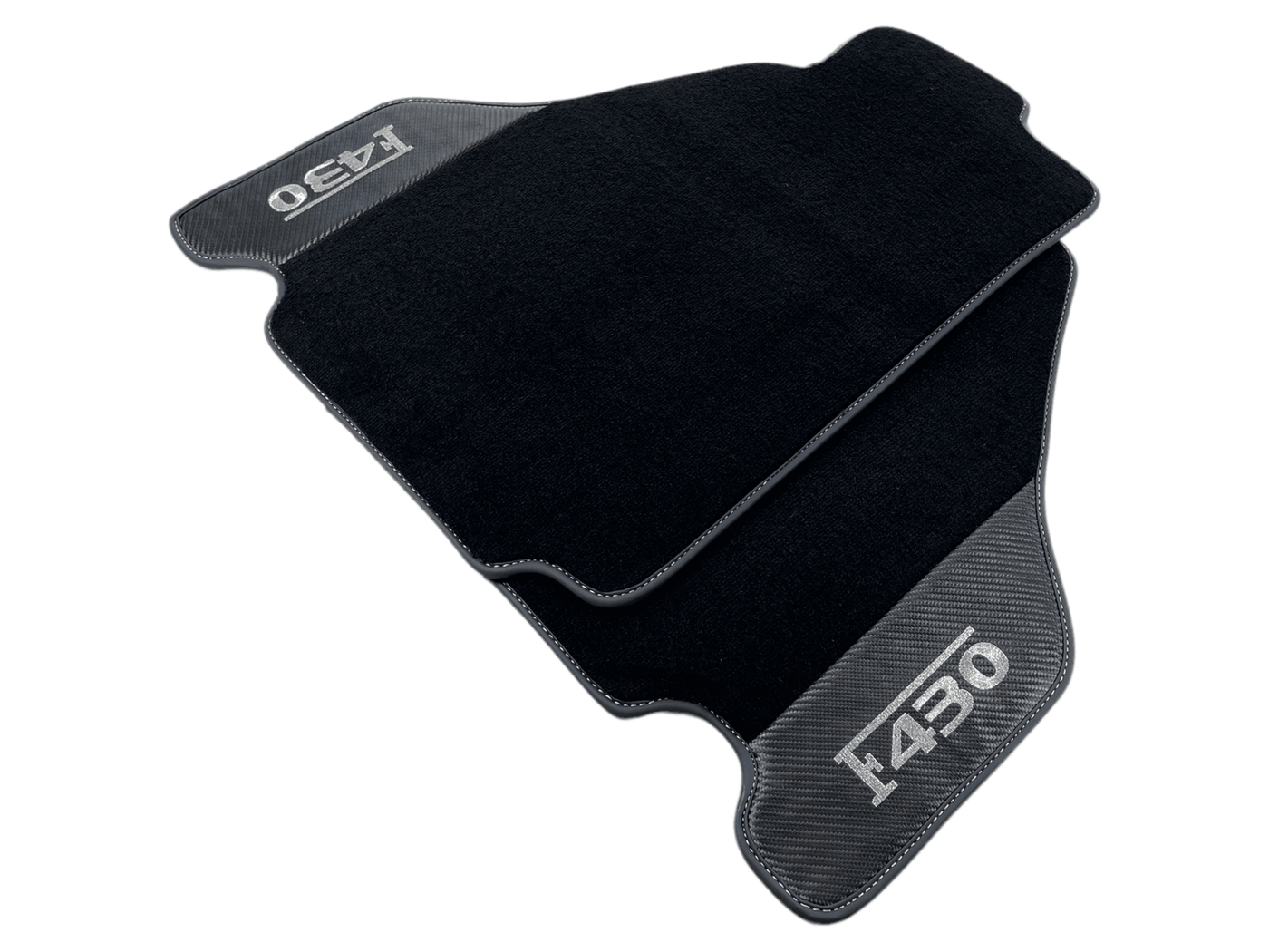 Black Floor Mats For Ferrari F430 2004-2009 With Carbon Fiber Leather - AutoWin
