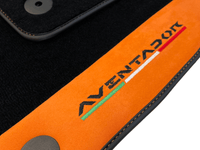 Black Floor Mats for Lamborghini Aventador With Orange Alcantara Leather - AutoWin