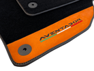 Black Floor Mats for Lamborghini Aventador With Orange Alcantara Leather - AutoWin