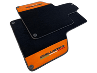 Black Floor Mats for Lamborghini Gallardo With Orange Alcantara Leather - AutoWin