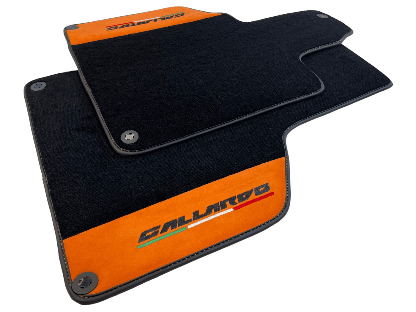 Black Floor Mats for Lamborghini Gallardo With Orange Alcantara Leather - AutoWin