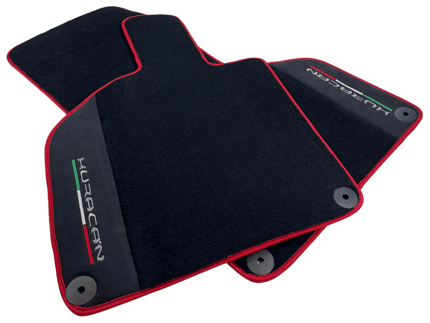 Black Floor Mats for Lamborghini Huracan with Alcantara Leather And Red Trim - AutoWin