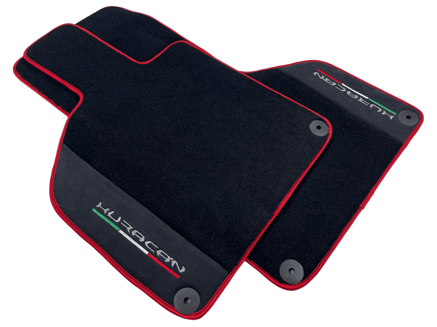 Black Floor Mats for Lamborghini Huracan with Alcantara Leather And Red Trim - AutoWin