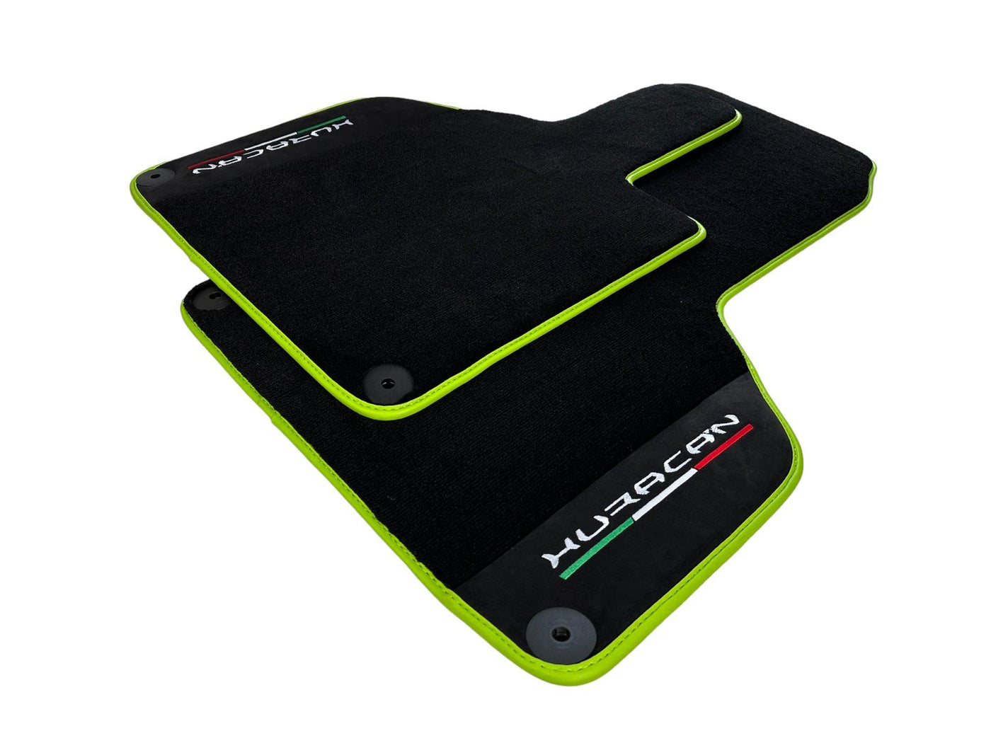 Black Floor Mats for Lamborghini Huracan With Alcantara Leather Green Trim - AutoWin