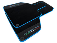 Black Floor Mats for Lamborghini Huracan With Alcantara Leather Light Blue Trim - AutoWin