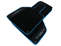 Black Floor Mats for Lamborghini Huracan With Alcantara Leather Light Blue Trim - AutoWin