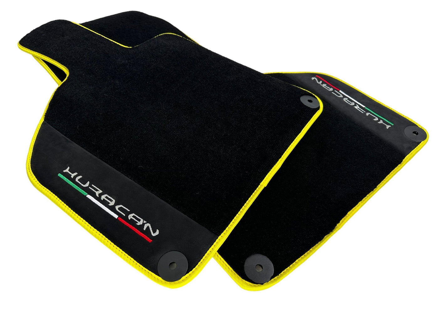 Black Floor Mats for Lamborghini Huracan With Alcantara Leather Yellow Trim - AutoWin