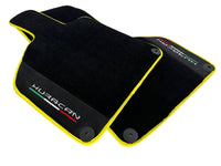 Black Floor Mats for Lamborghini Huracan With Alcantara Leather Yellow Trim - AutoWin