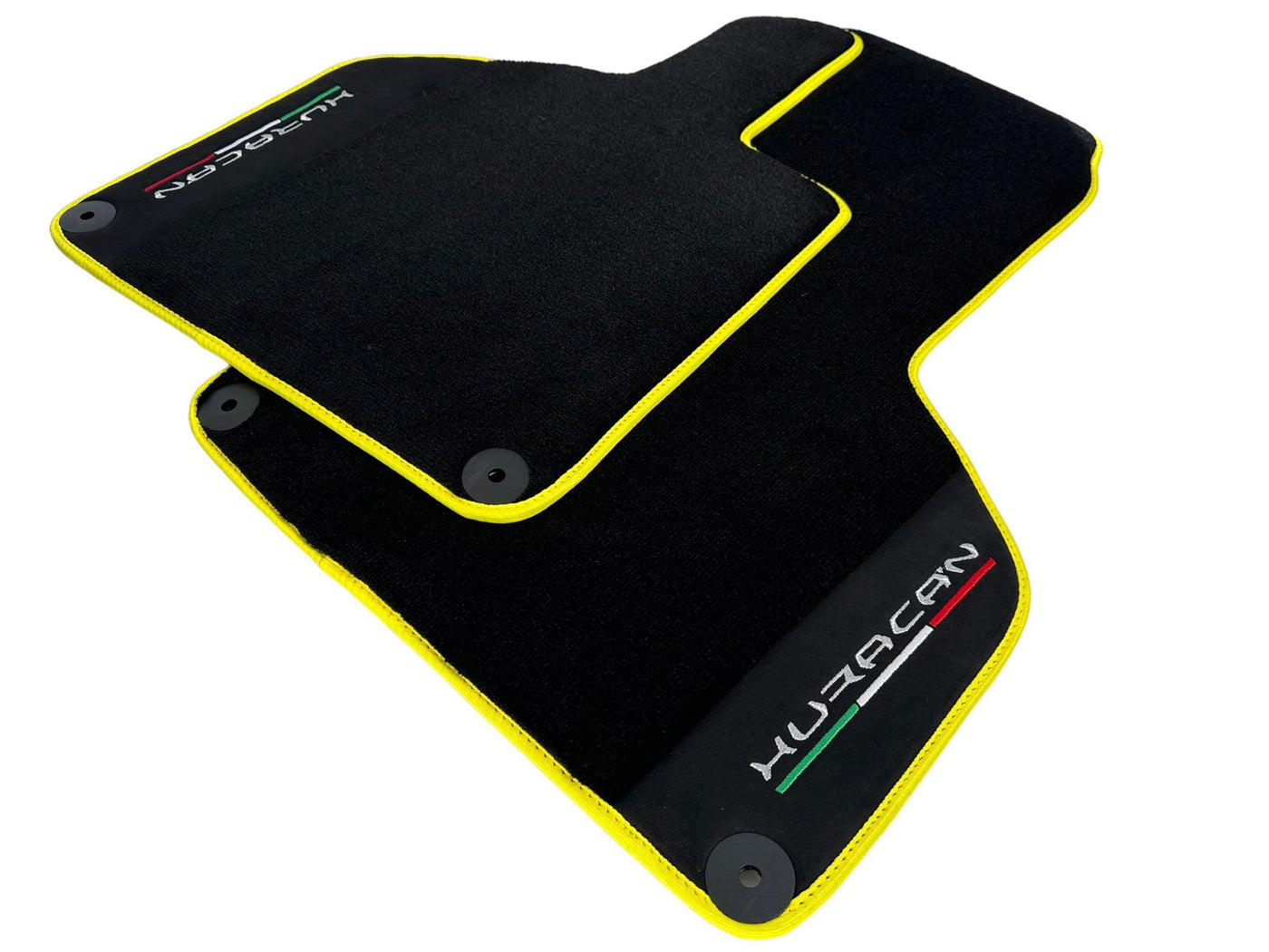 Black Floor Mats for Lamborghini Huracan With Alcantara Leather Yellow Trim - AutoWin