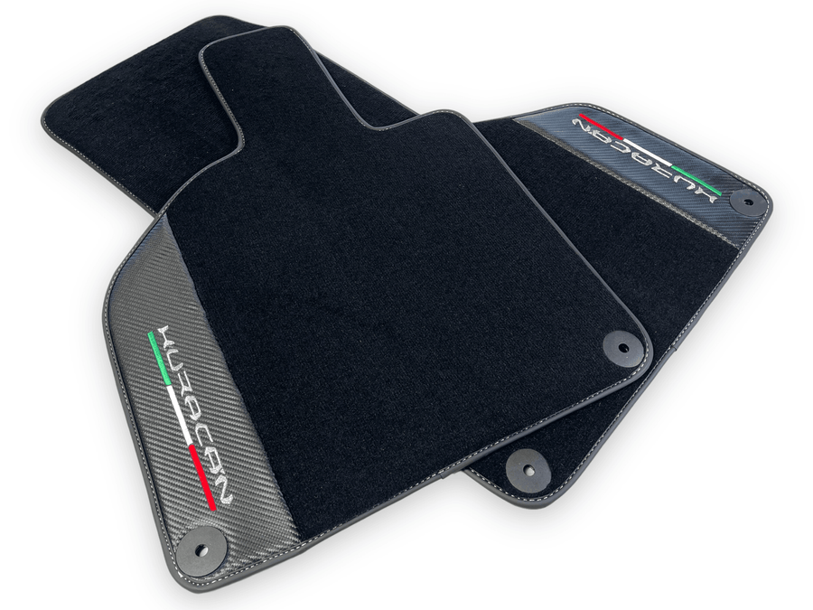 Black Floor Mats for Lamborghini Huracan With Carbon Fiber Leather - AutoWin