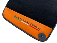 Black Floor Mats for Lamborghini Huracan with Orange Alcantara Leather - AutoWin