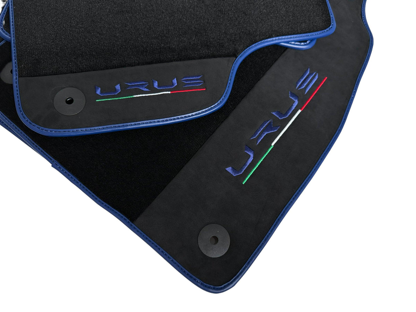 Black Floor Mats For Lamborghini Urus With Alcantara Leather Dark Blue Trim - AutoWin