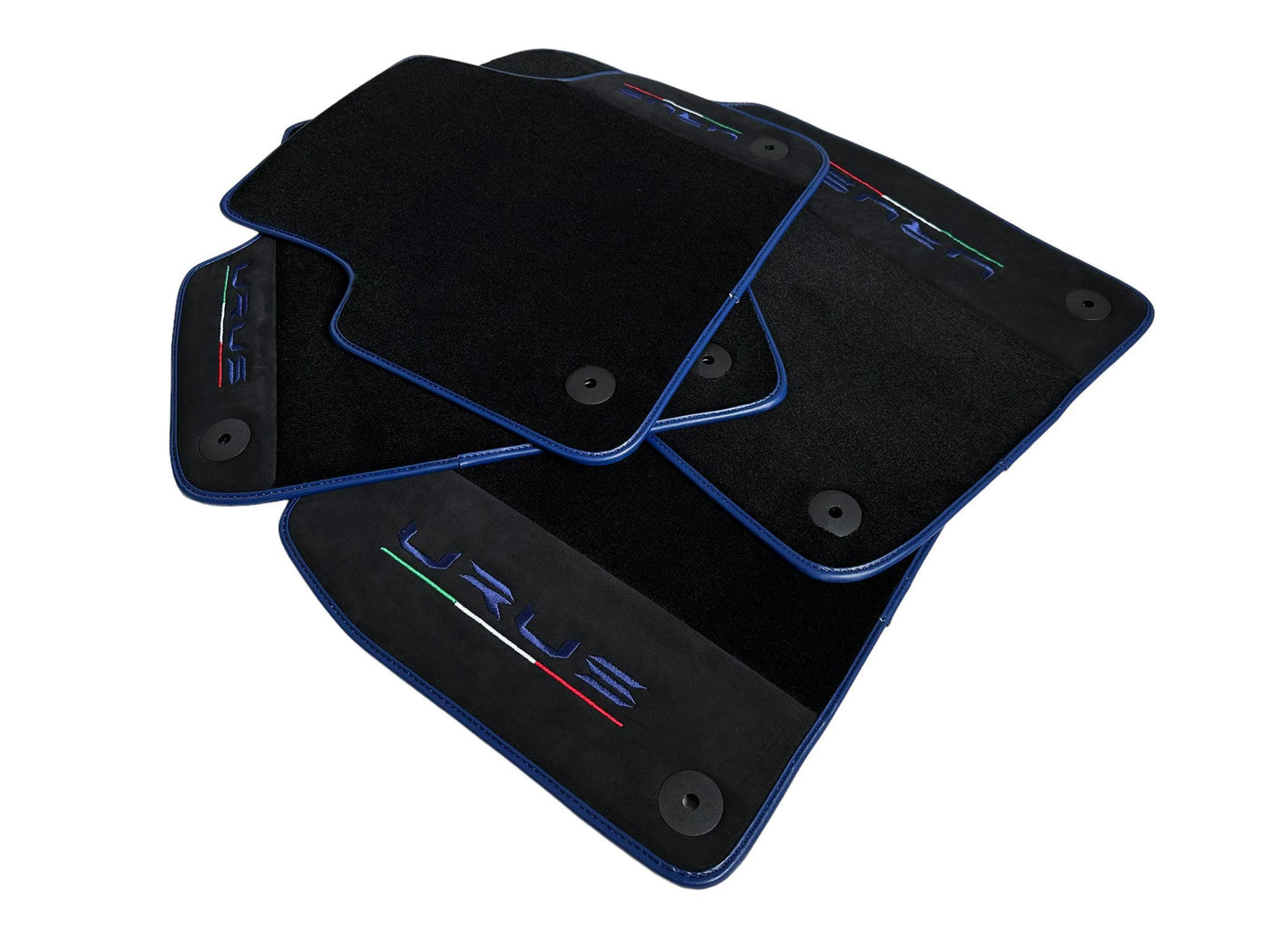 Black Floor Mats For Lamborghini Urus With Alcantara Leather Dark Blue Trim - AutoWin