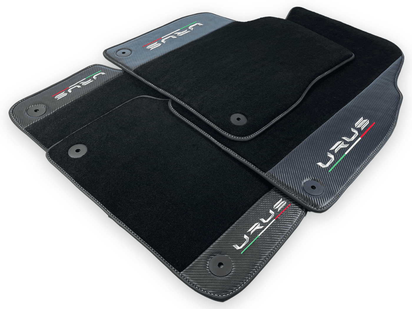 Black Floor Mats For Lamborghini Urus With Carbon Fiber Leather - AutoWin