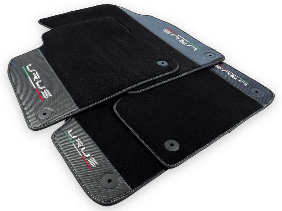 Black Floor Mats For Lamborghini Urus With Carbon Fiber Leather - AutoWin