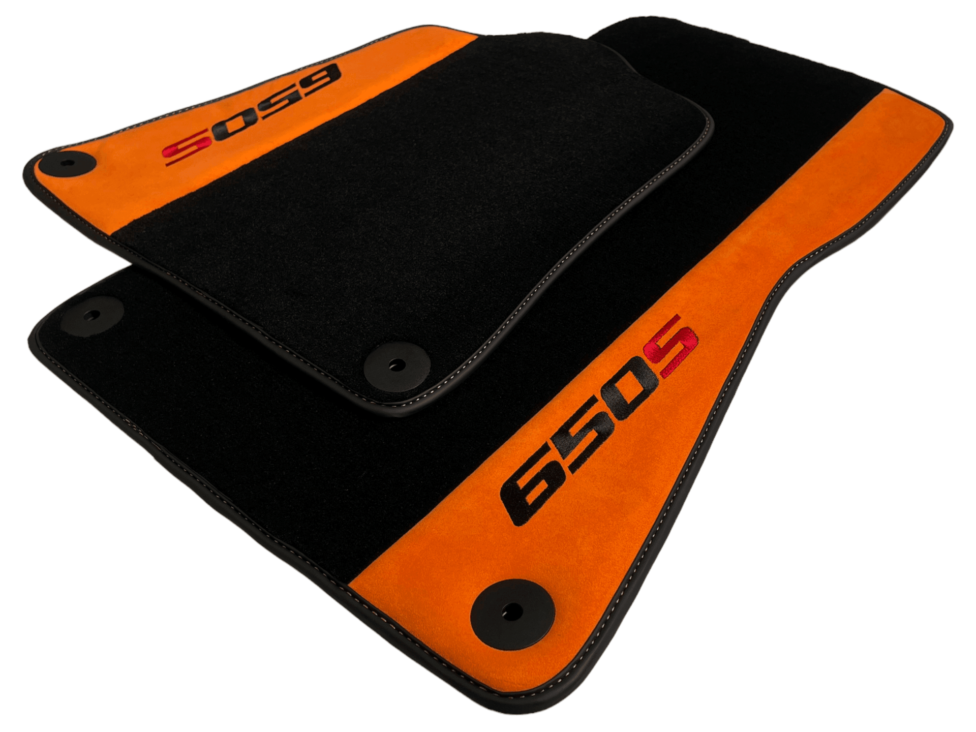 Black Floor Mats For McLaren 650S Black Tailored With Orange Alcantara Leather - AutoWin