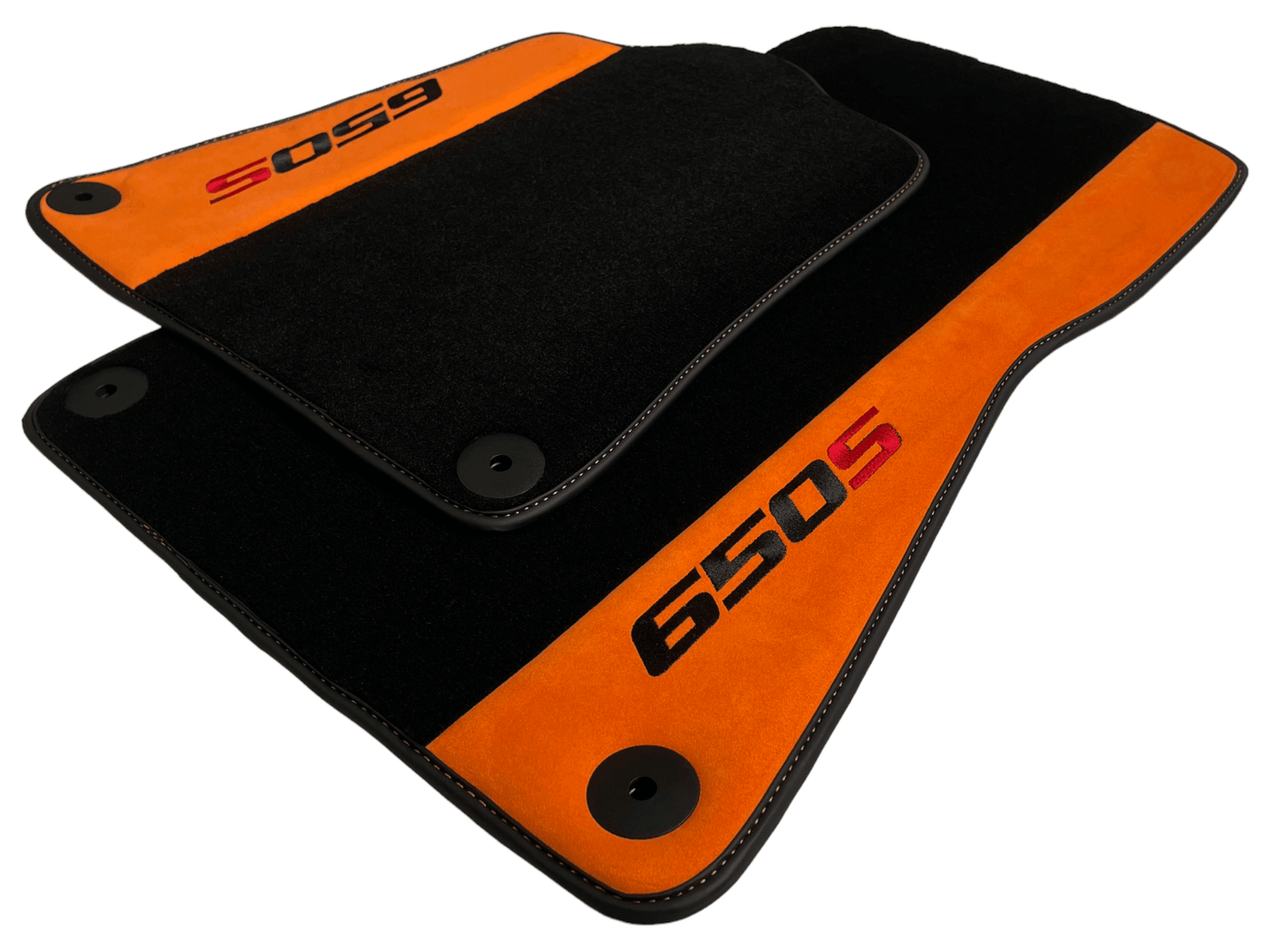 Black Floor Mats For McLaren 650S Black Tailored With Orange Alcantara Leather - AutoWin