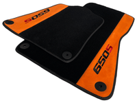 Black Floor Mats For McLaren 650S Black Tailored With Orange Alcantara Leather - AutoWin