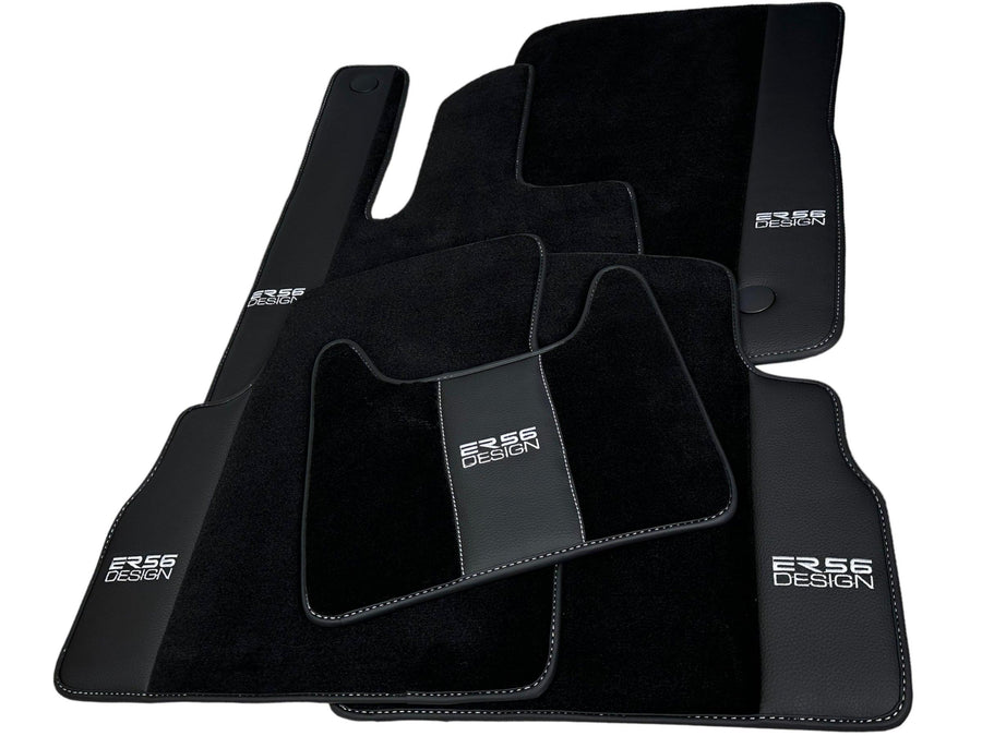 Black Floor Mats For Mercedes-Benz G Class 2019-2022 W463 With Leather Borders ER56 Design - AutoWin
