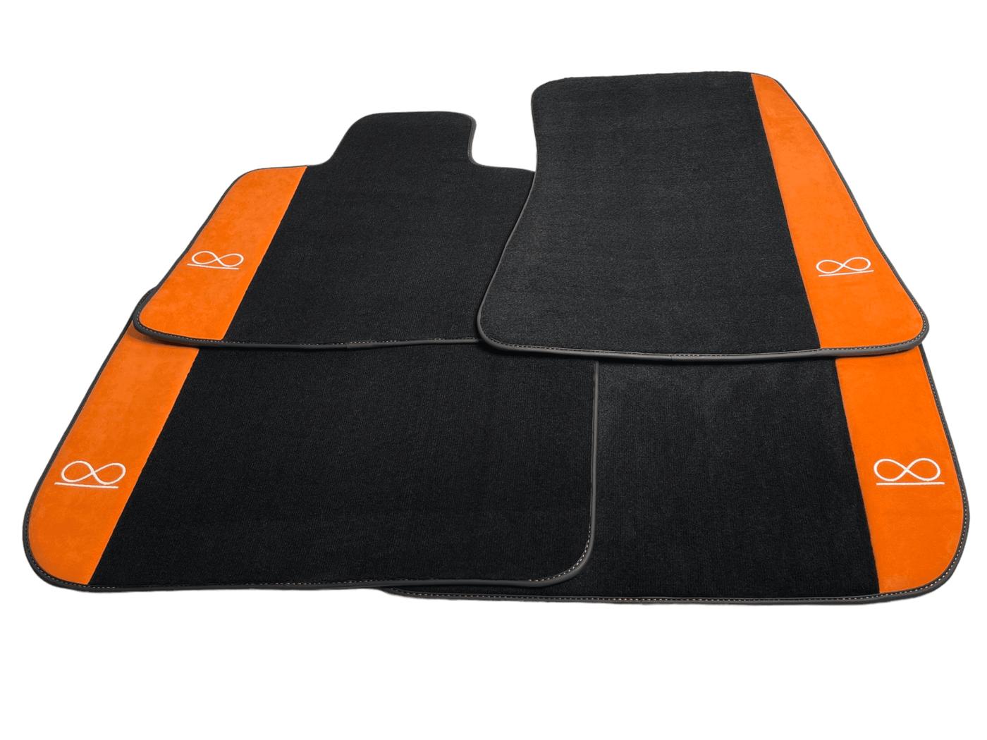 Black Floor Mats For Rolls Royce Black Badge Cullinan Orange Alcantara Leather - AutoWin