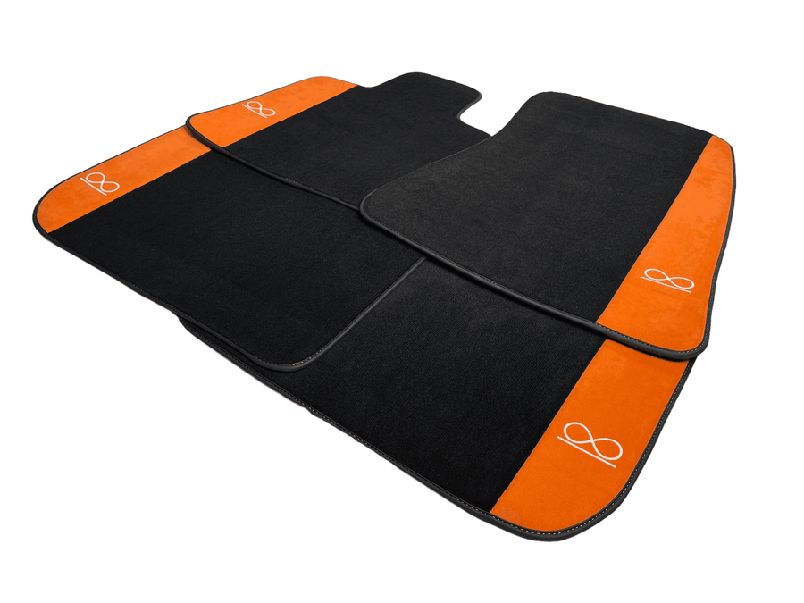 Black Floor Mats For Rolls Royce Black Badge Phantom Drophead Orange Alcantara - AutoWin