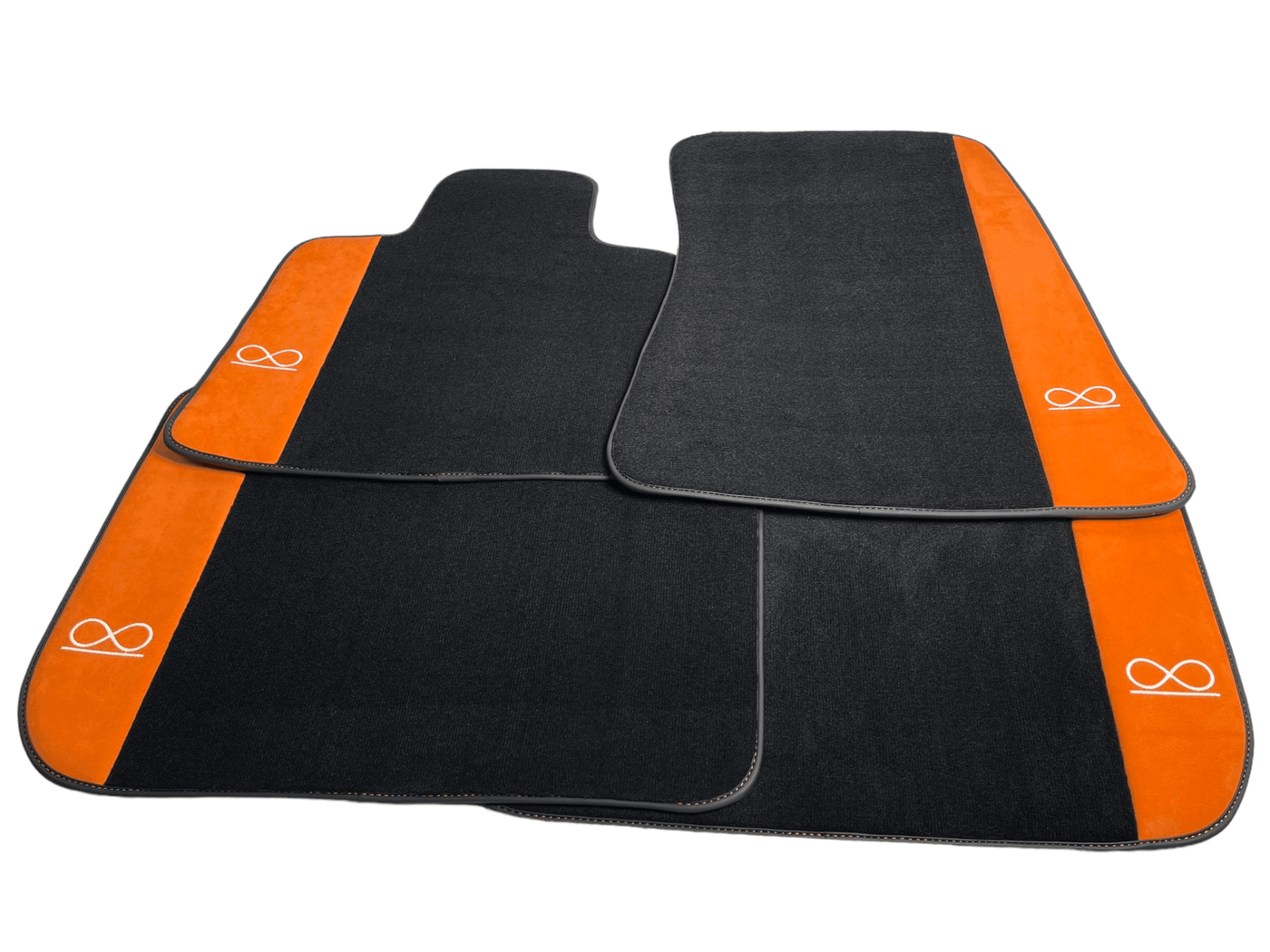 Black Floor Mats For Rolls Royce Shadow 1965-1977 With Orange Alcantara Leather - AutoWin