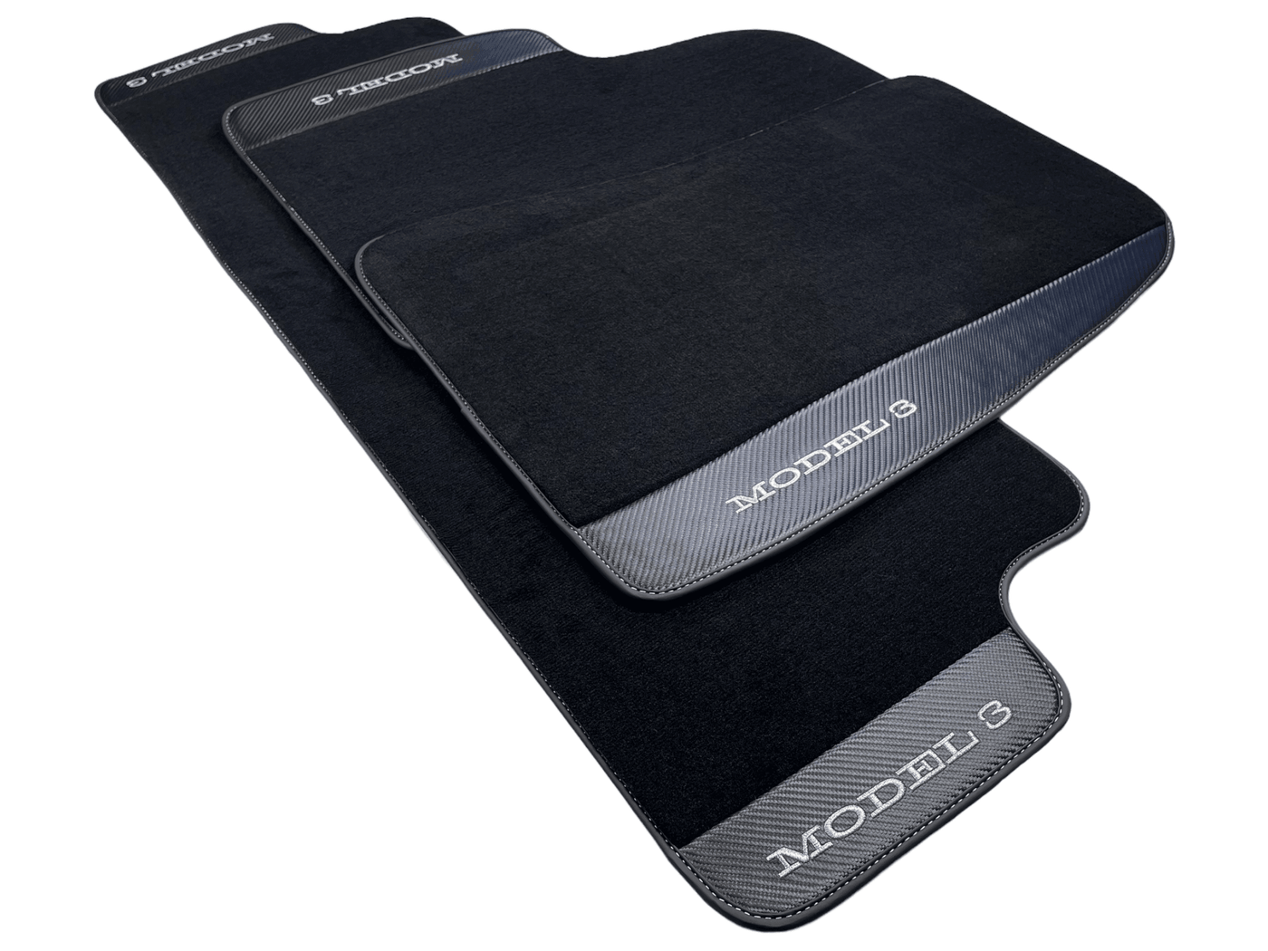 Black Floor Mats For Tesla Model 3 With Carbon Fiber Leather - AutoWin