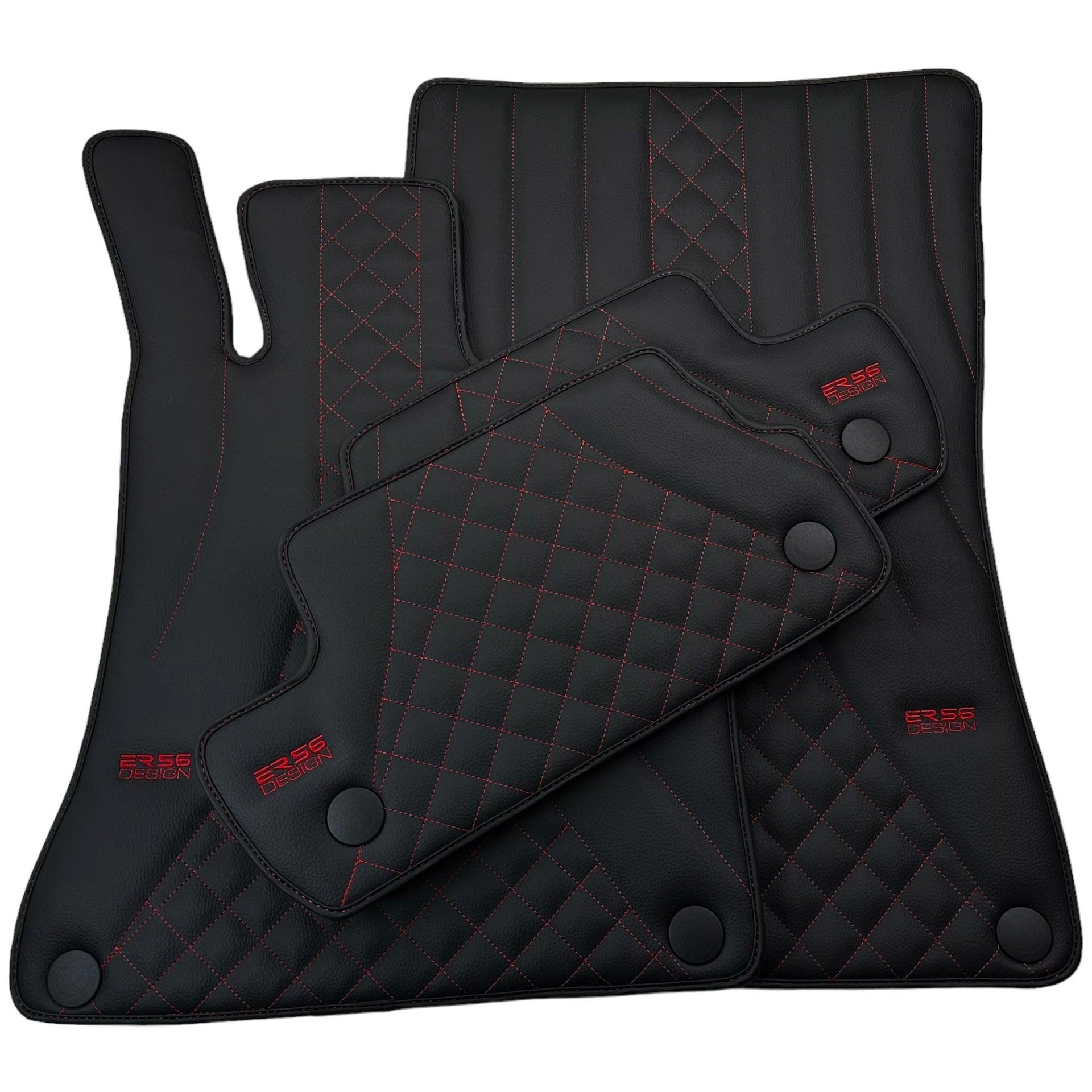 Black Leather Floor Mats For Mercedes Benz E-Class S211 Estate (2003-2009) | ER56 Design - AutoWin