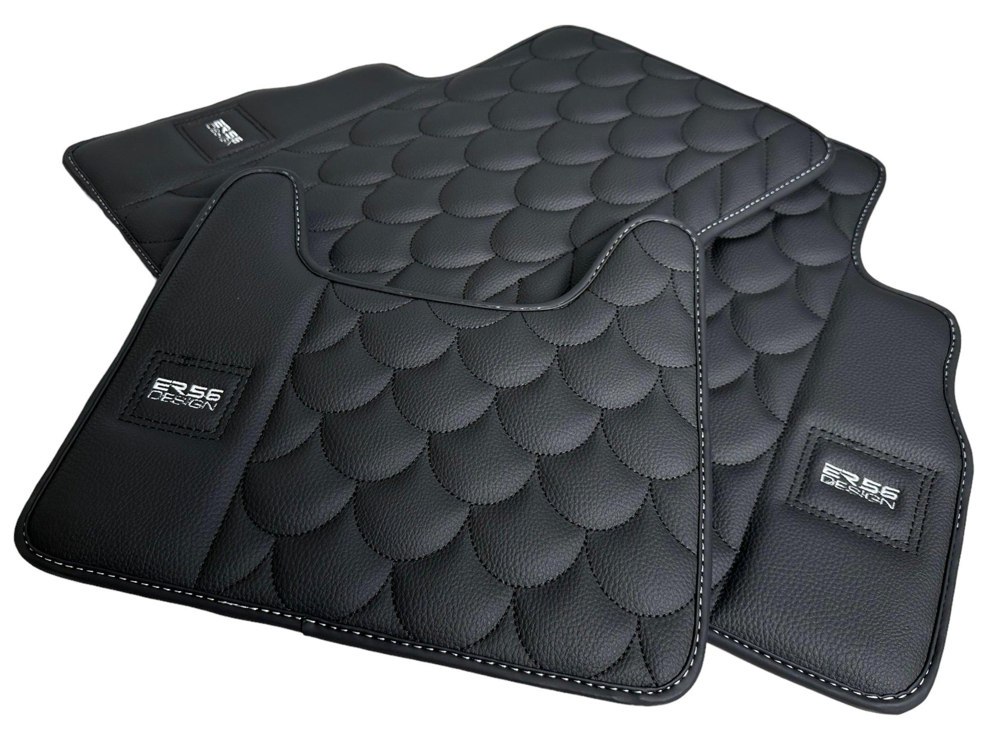 Black Leather Floor Mats For Mercedes-Benz G Class 2019-2022 W463 ER56 Design - AutoWin